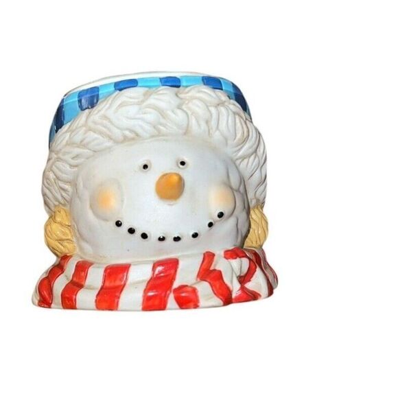 Holiday Christmas Glass Cake Platter‎ Plate Snowman Base Anchor Hocking EUC - Picture 7 of 8